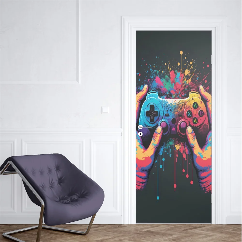 Gaming Console Wallpaper - Неоновые панковские наклейки на дверь игры